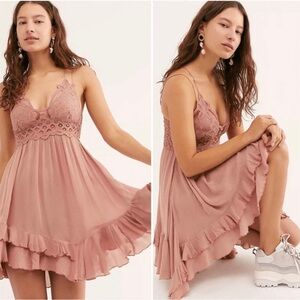 Free People Adella Slip Mini Dress in Rose